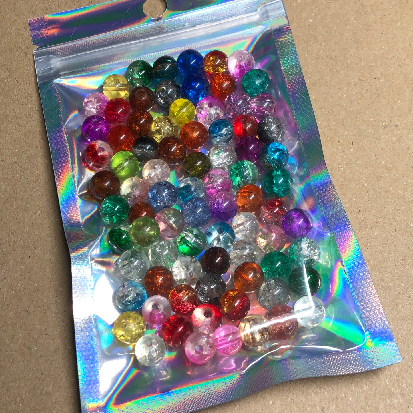 Mixed colour crackle glass beads 8mm