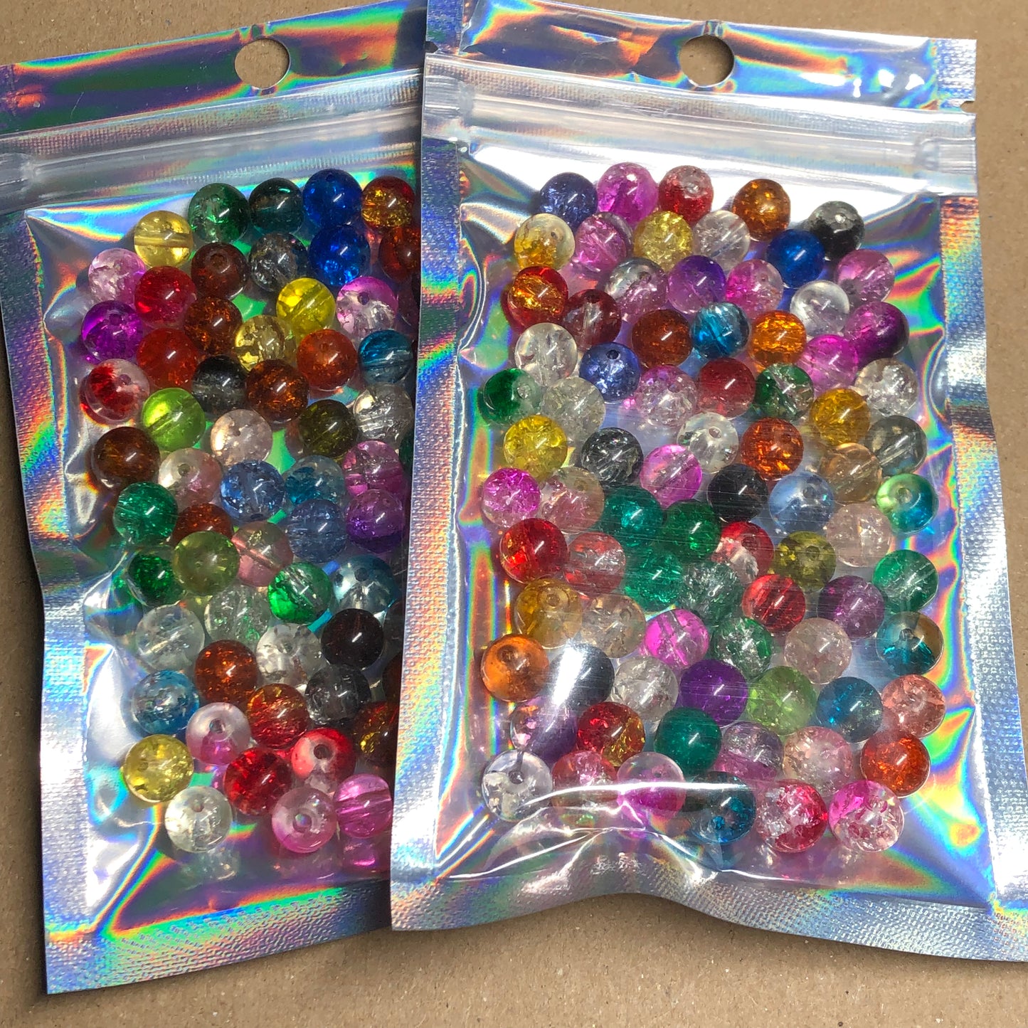 Mixed colour crackle glass beads 8mm