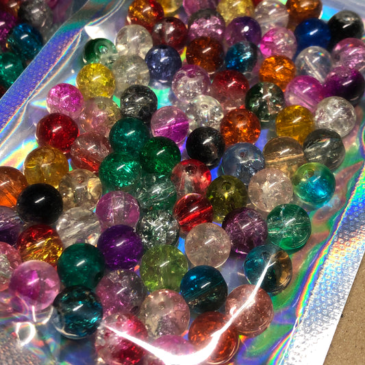 Mixed colour crackle glass beads 8mm