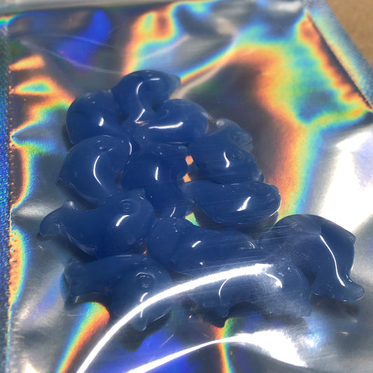 Blue opaque dolphin shaped glass beads