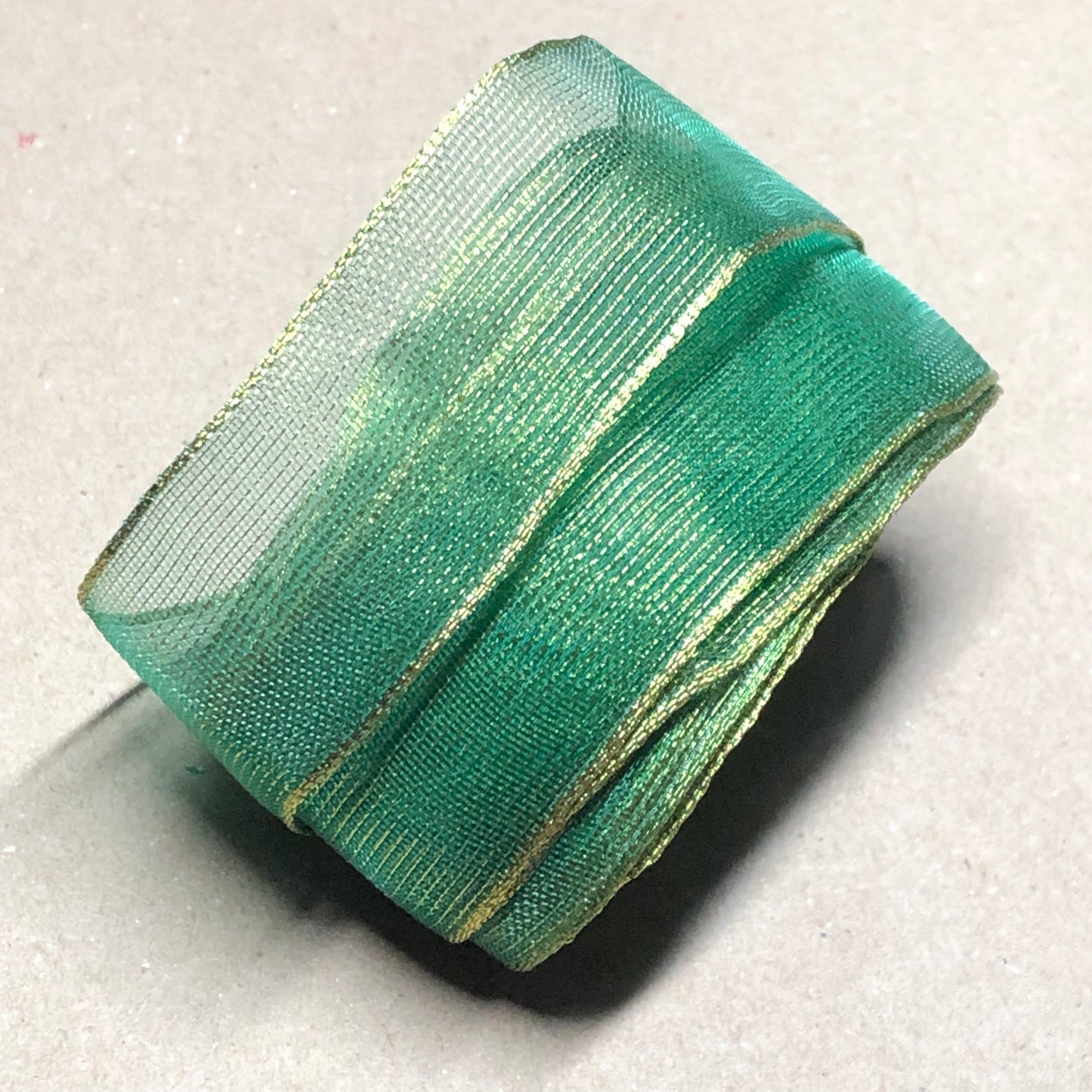 Gold threaded green chiffon ribbon 2m 40cm