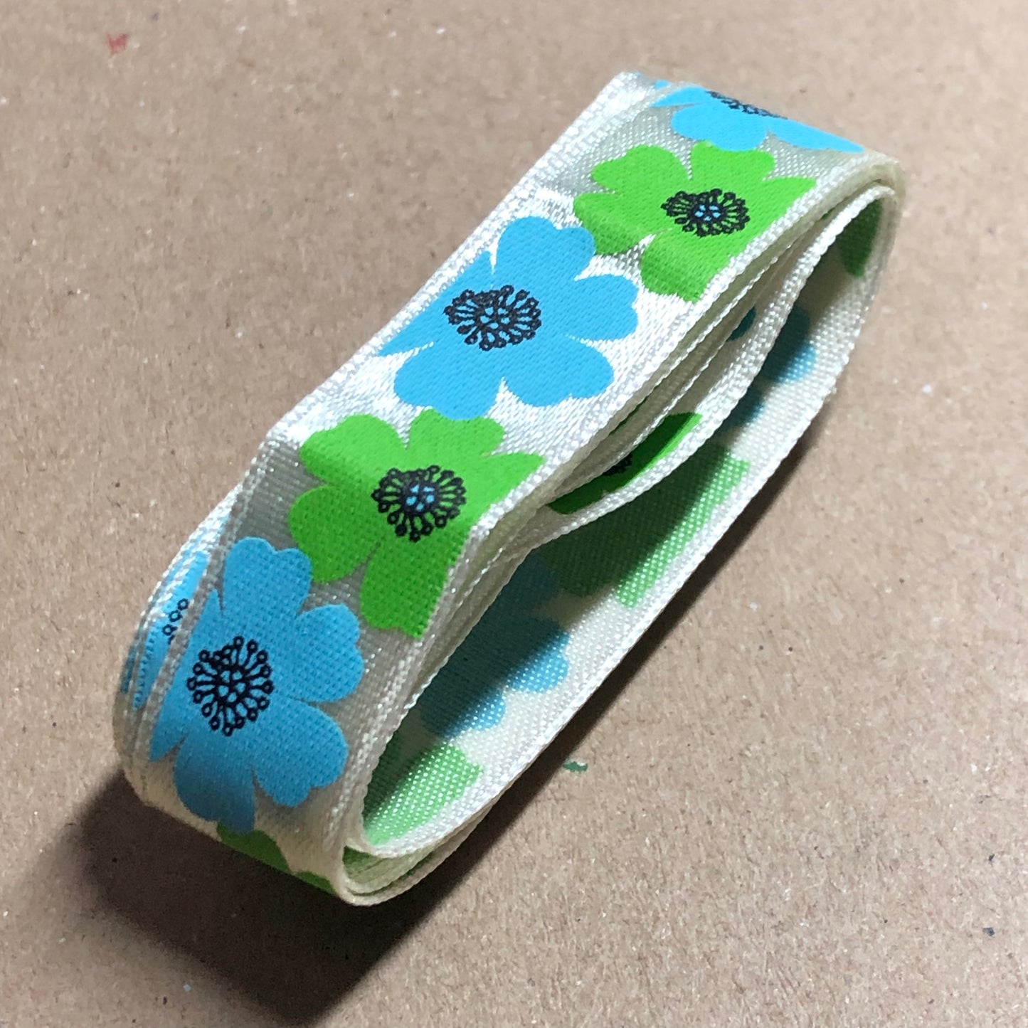 Blue and green flower satin ribbon 98cm