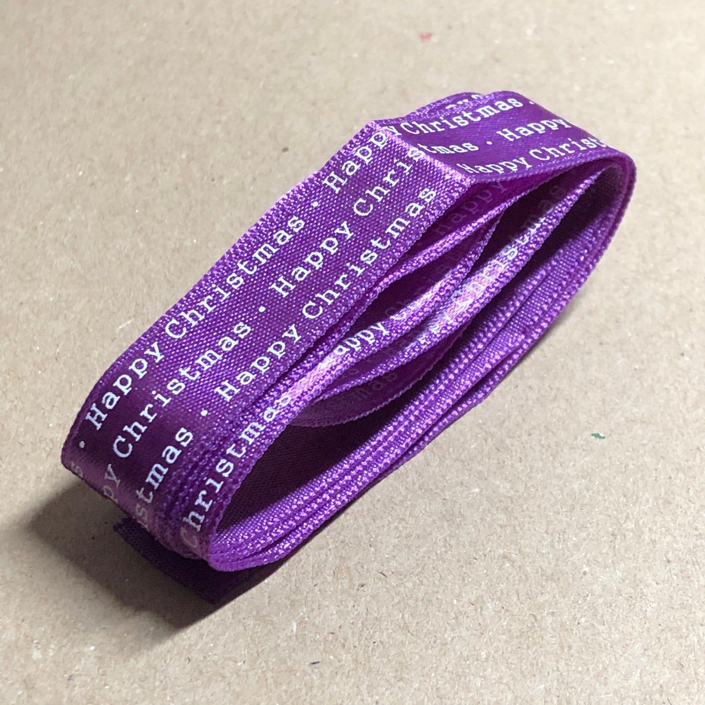 Purple Happy Christmas satin ribbon 1m