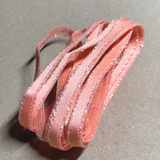 Iridescent edged dark peach satin ribbon 1m 46cm