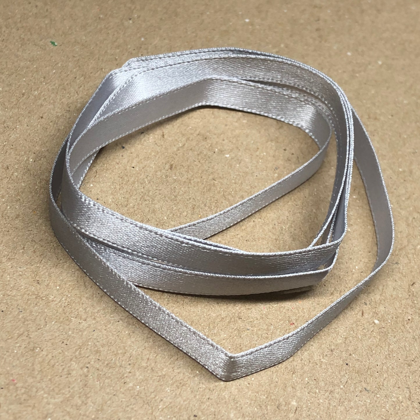 Narrow silver grey satin ribbon 74cm