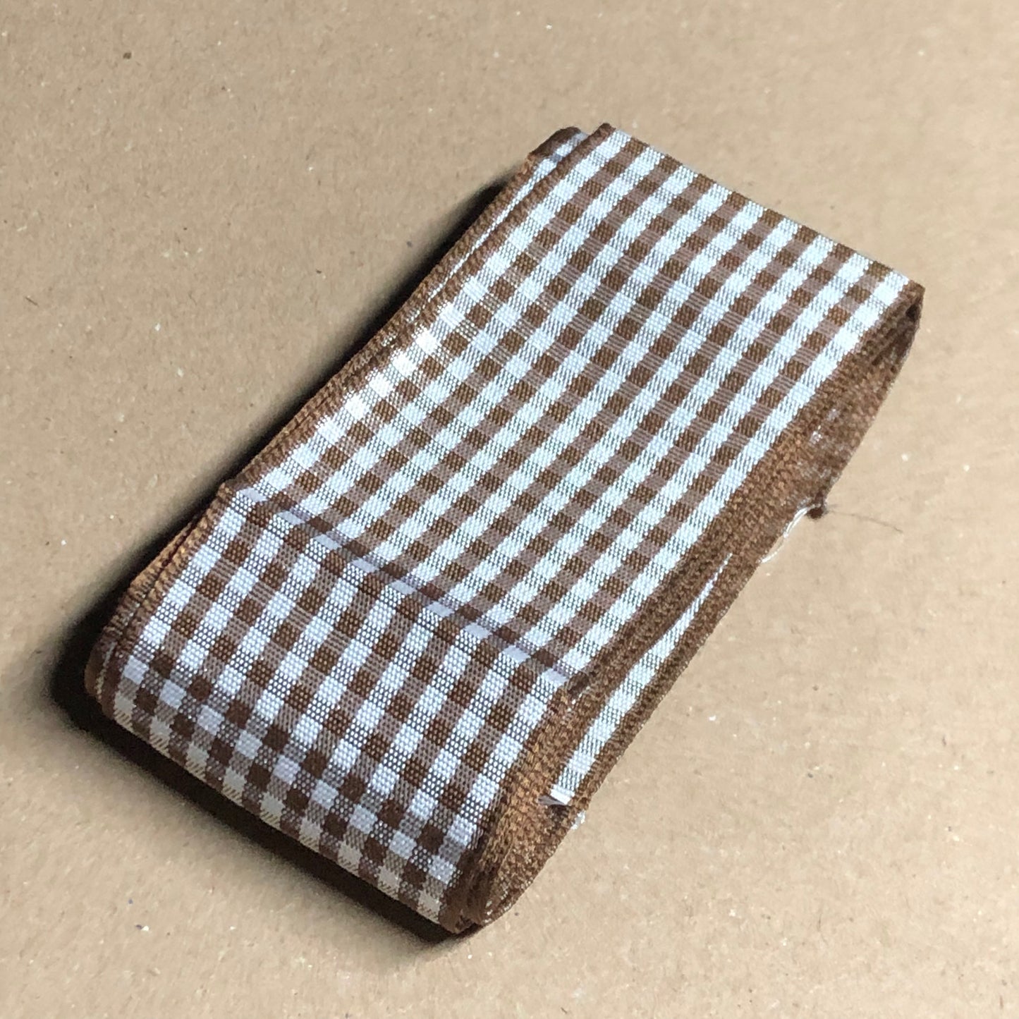 Brown gingham check ribbon 2m