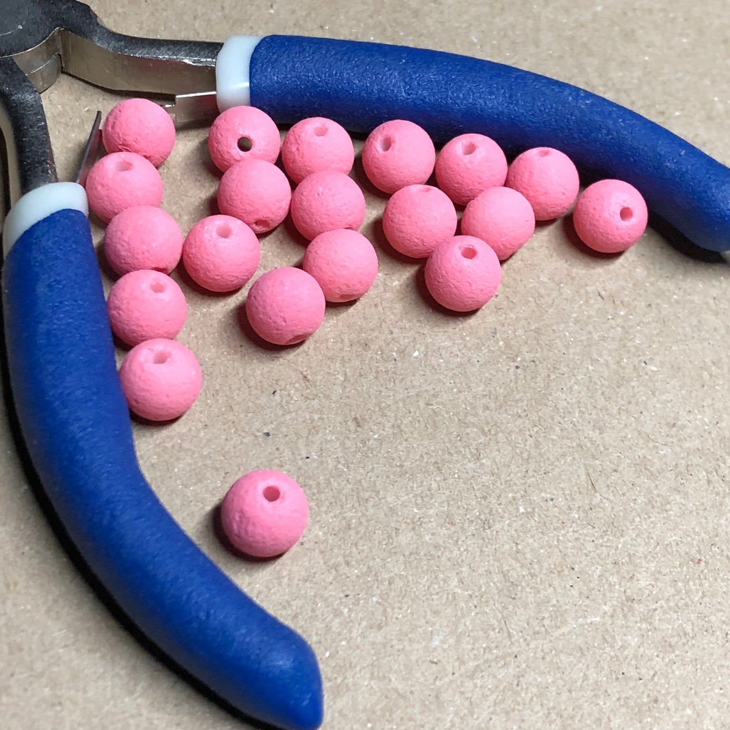 Round salmon pink lava rock beads 8mm