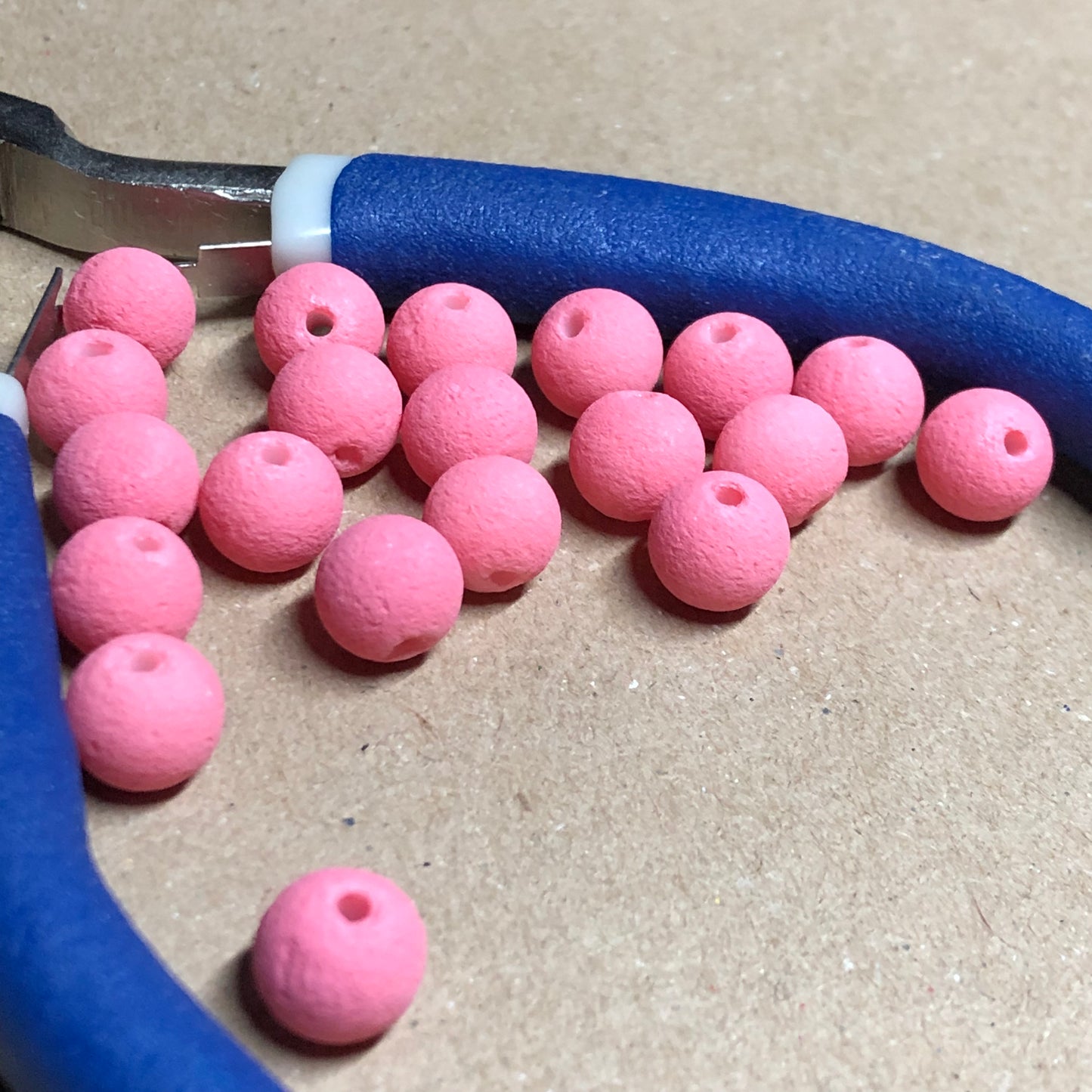 Round salmon pink lava rock beads 8mm