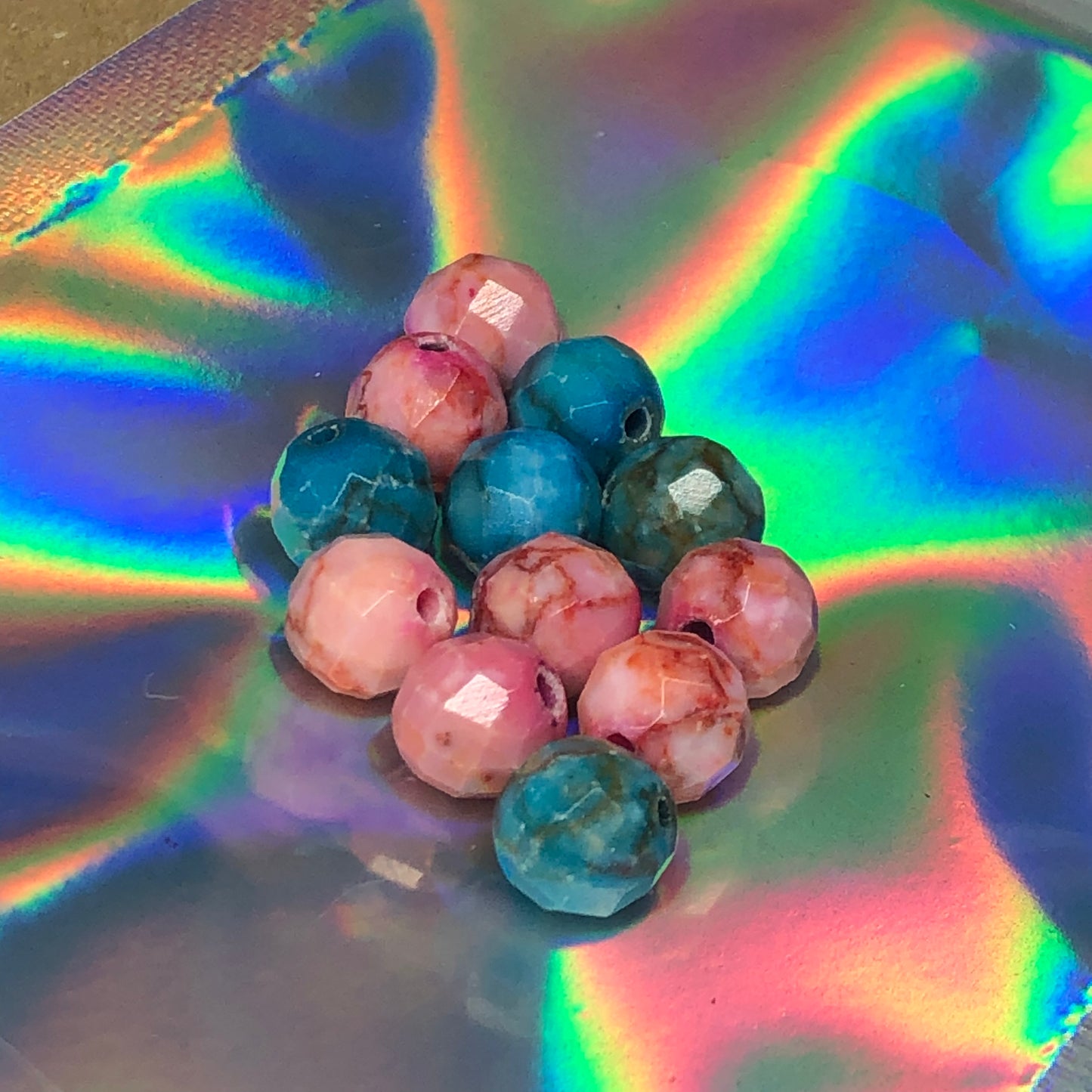 Pink and blue faceted agate beads 8mm