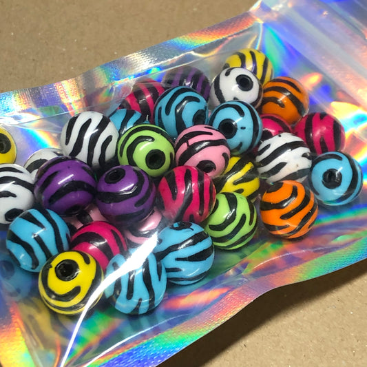 Colourful zebra stripe acrylic beads