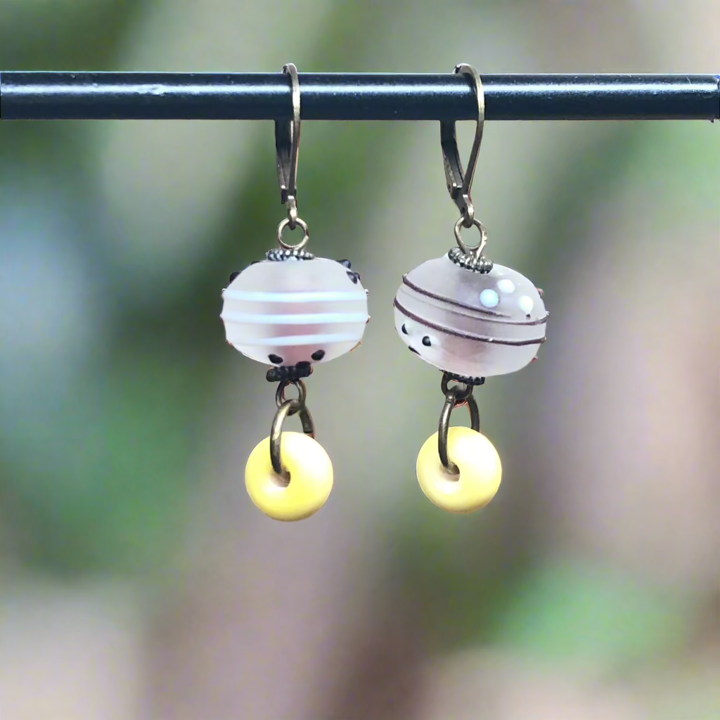 Lemon yellow glass bead earrings