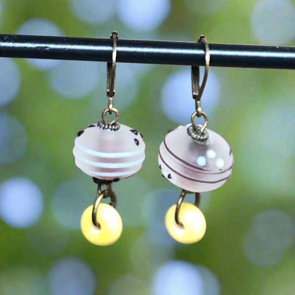 Lemon yellow glass bead earrings