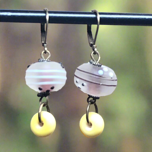 Lemon yellow glass bead earrings