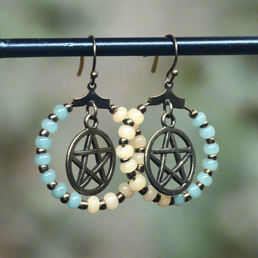 Tiggy - Pastel bead pentagram hoop earrings