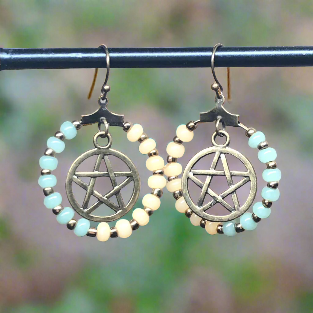 Tiggy - Pastel bead pentagram hoop earrings