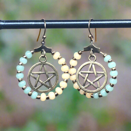 Tiggy - Pastel bead pentagram hoop earrings