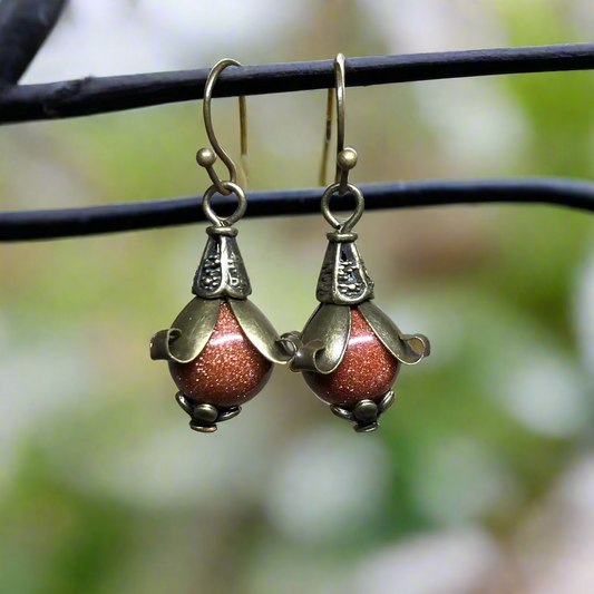 Veronica - Goldstone bronze flower earrings