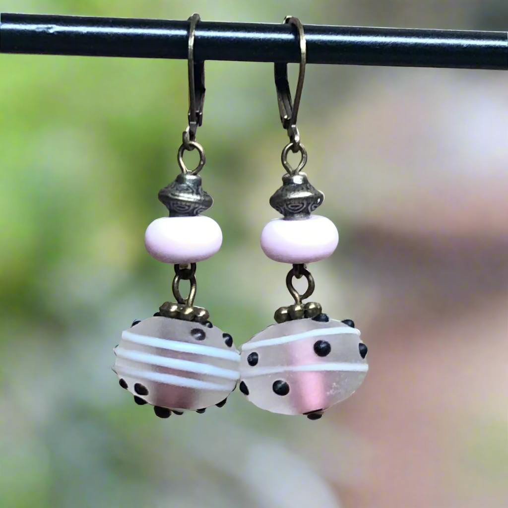 Pastel pink lampwork bead earrings