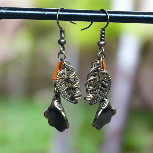Octavia - Fiery crystal bronze leaf earrings
