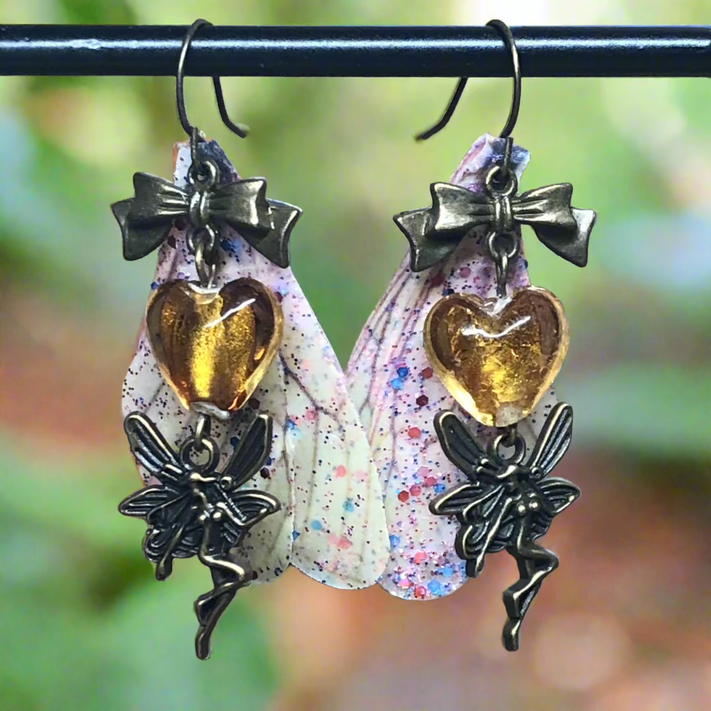 Murano glass heart fairy earrings