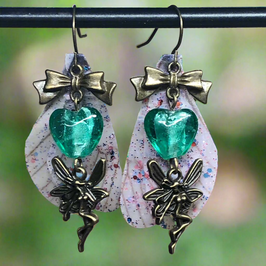 Fairy charm earrings with mint hearts