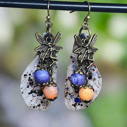 Bronze fairy wing earrings with dragon vein agates