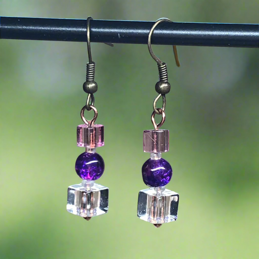 Chloe - Pink and purple glass earrings