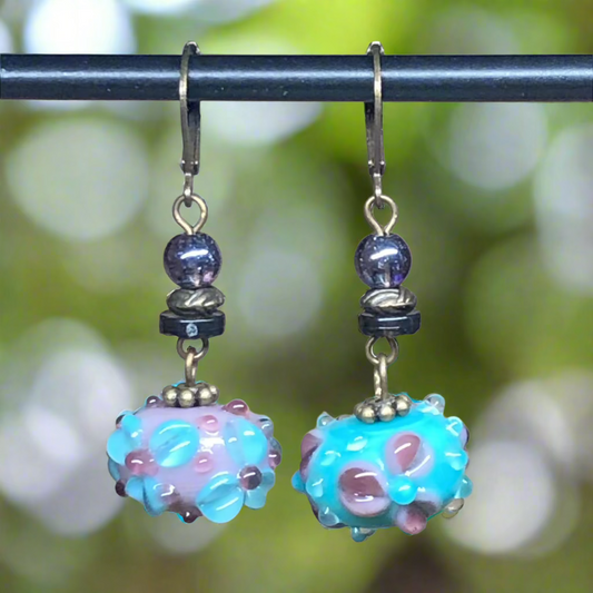 Colourful floral lampwork bead earrings