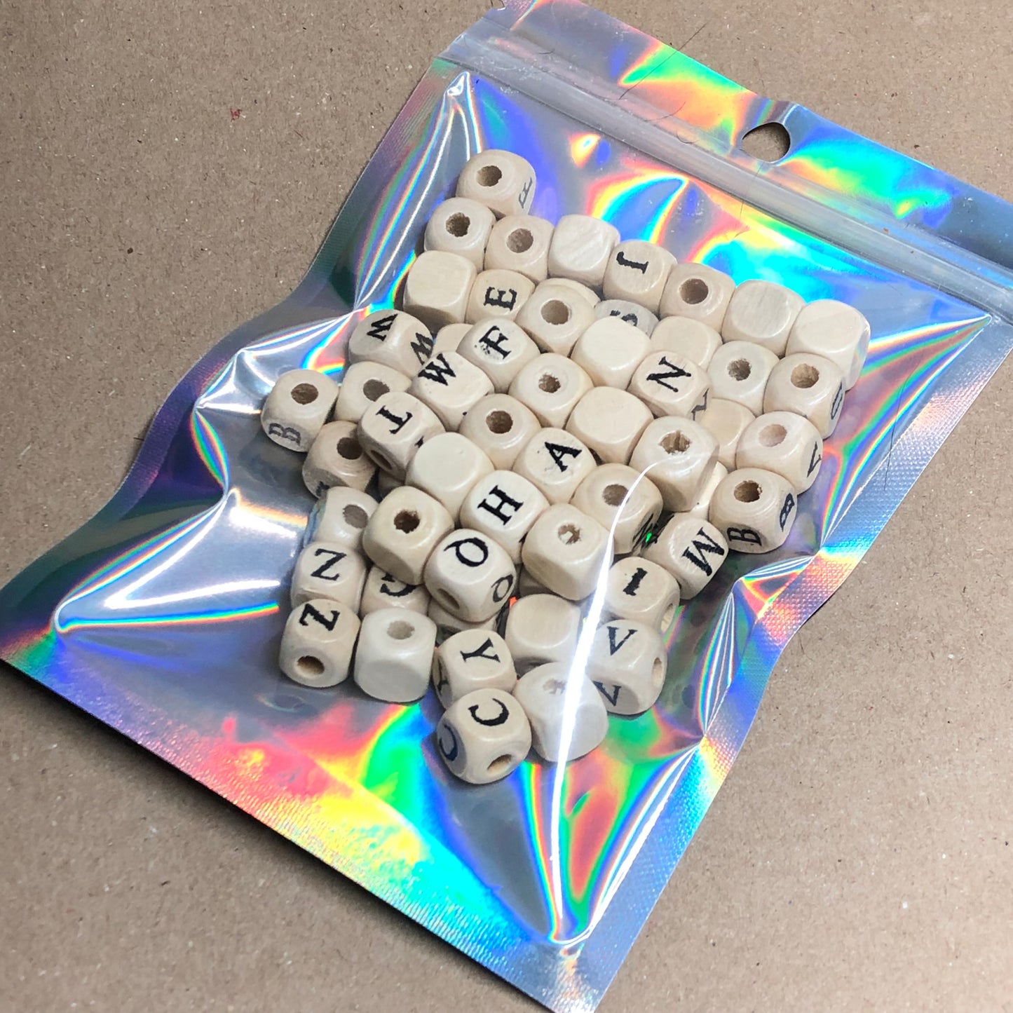 Wooden cube alphabet beads