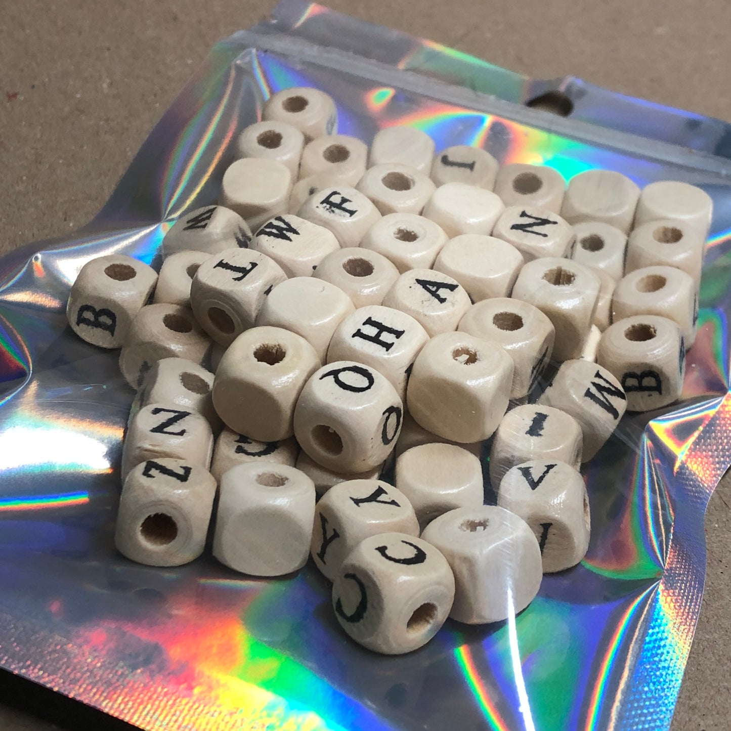 Wooden cube alphabet beads