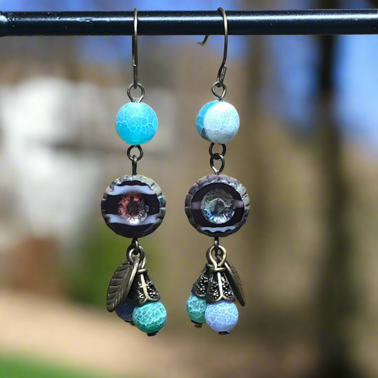 Margot - Pastel agate bronze leaf earrings