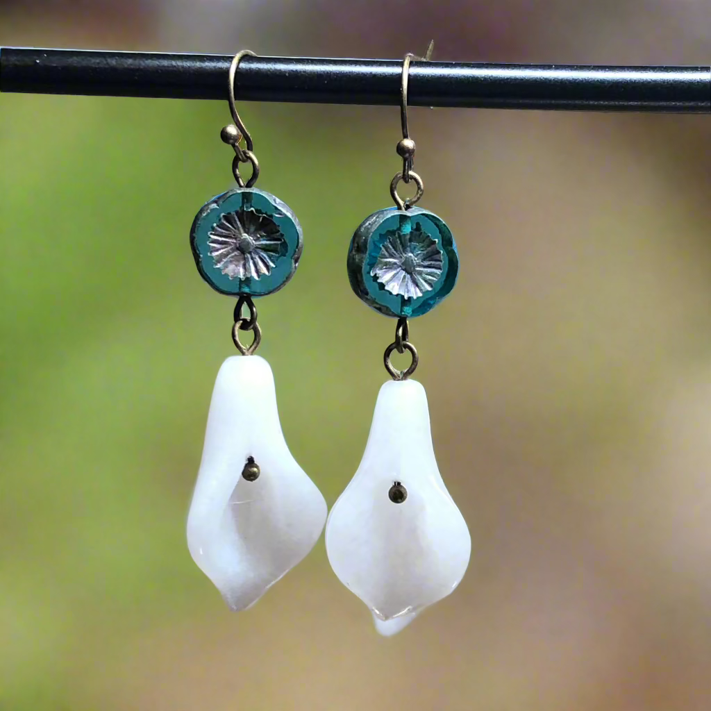 Parvati - Snow Quartz calla lily earrings