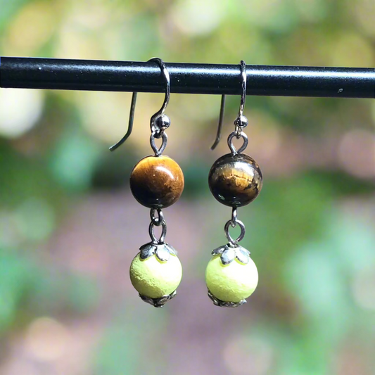Lethe - Yellow lava stone Tigers Eye earrings