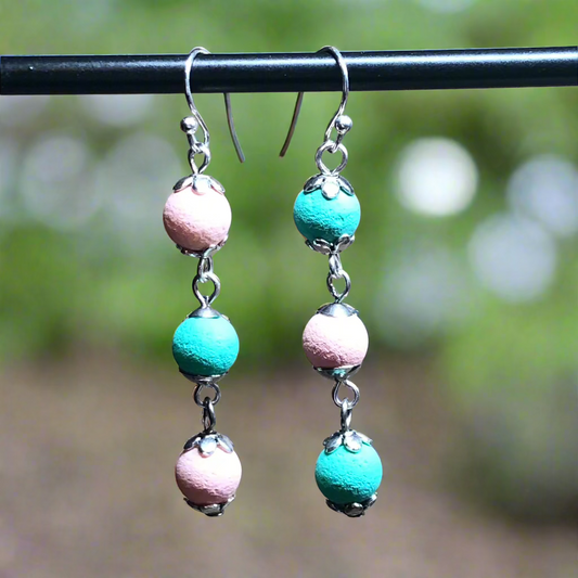 Chaya - Mismatched pink cyan lava rock earrings