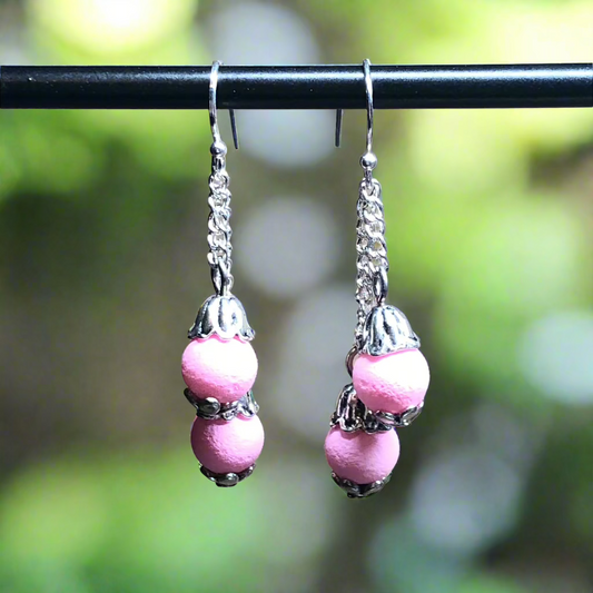 Britt - Pink lava stone chain dangle earrings