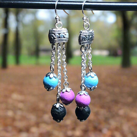 Lyssa - Purple blue and black lava stone earrings