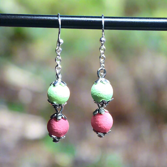 Apple - Pink and green lava stone dangle earrings