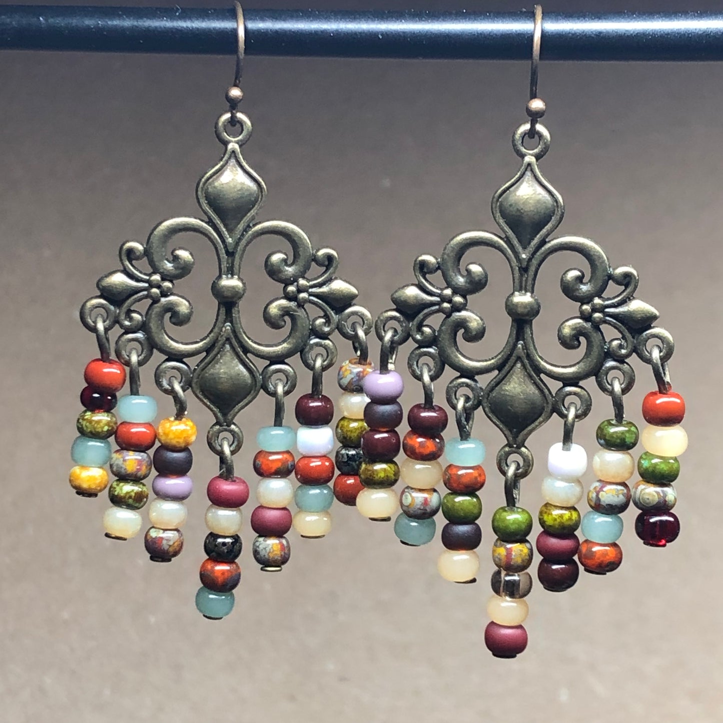 Rainbow glass chandelier earrings