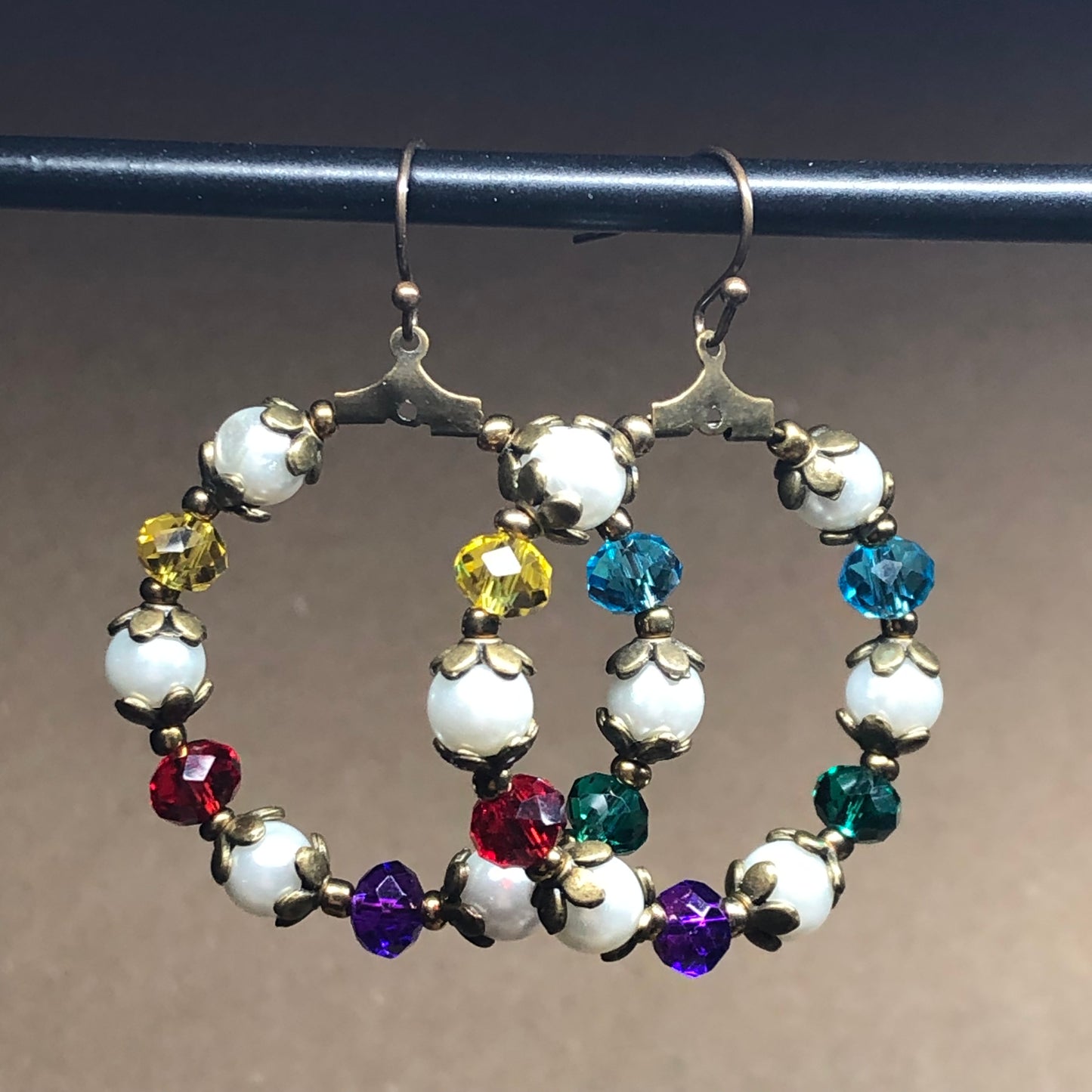 Lillian - Pearl and rainbow crystal hoop earrings
