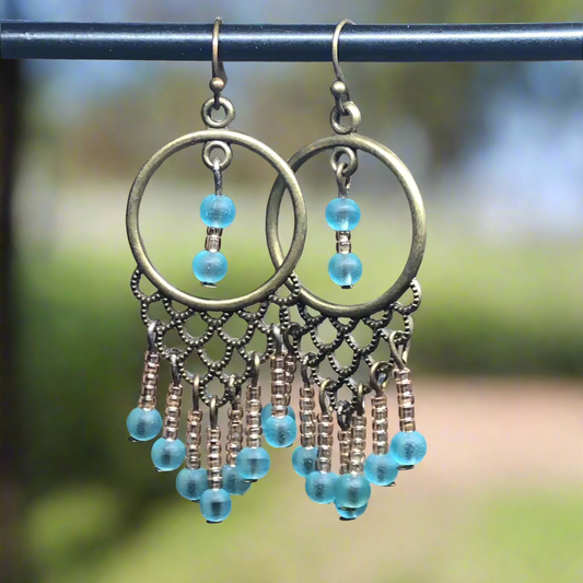 Madison - Sky blue and peach chandelier earrings