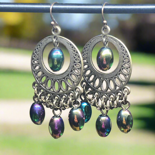 Tuppence - Rainbow mirror glass chandelier earrings
