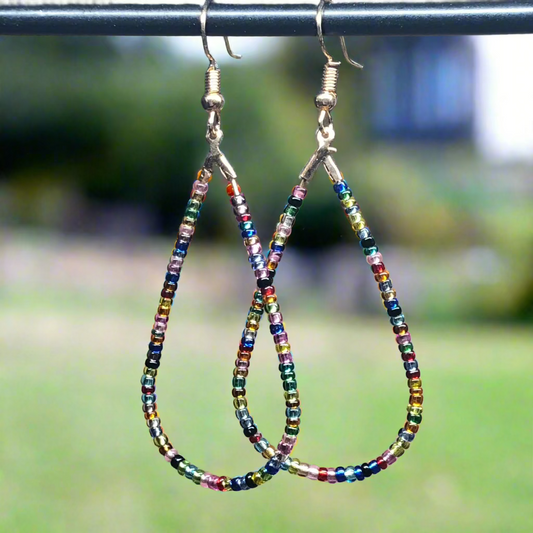 Woodstock - Rainbow glass peardrop hoop earrings