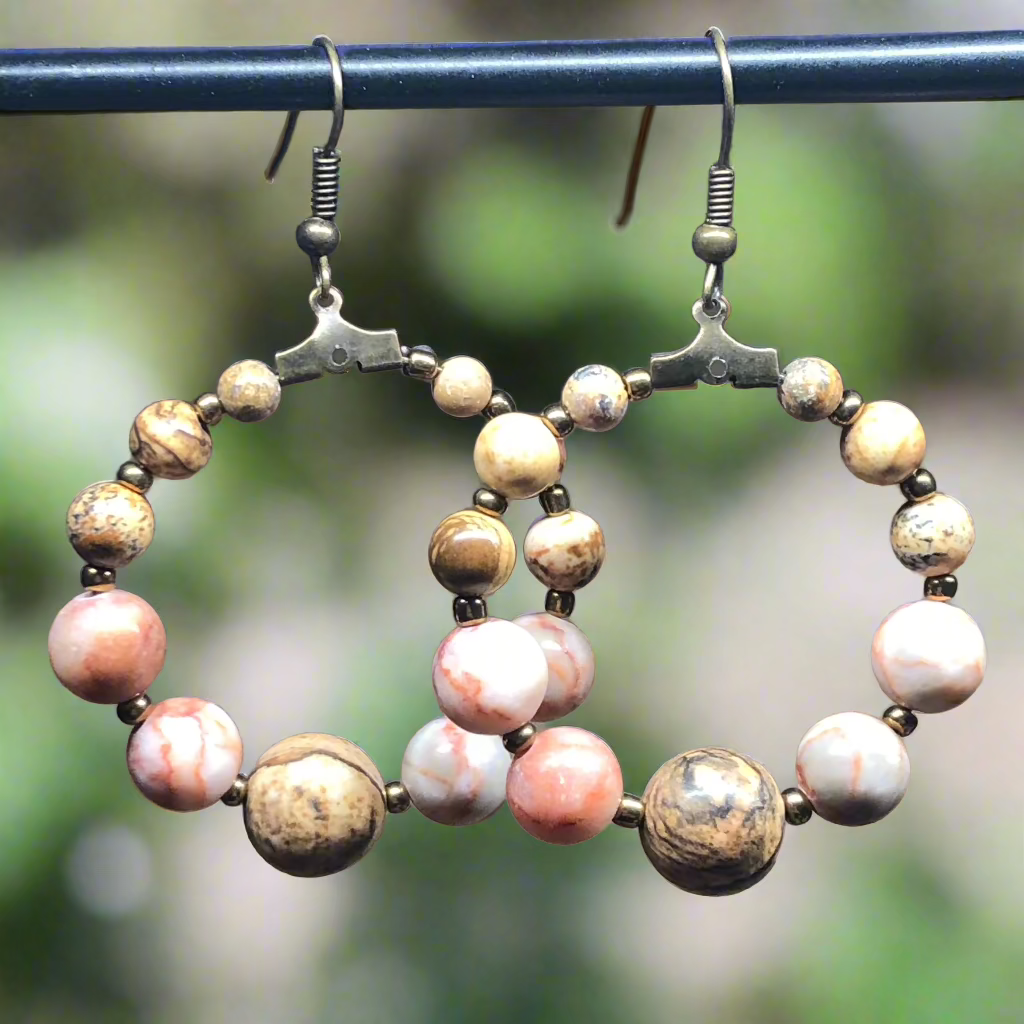Eirene - Jasper and Mookaite hoop earrings