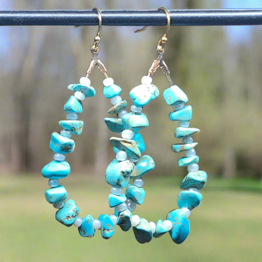 Exeter - Blue peardrop Howlite hoop earrings