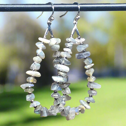 Florence - Labradorite chip teardrop hoop earrings