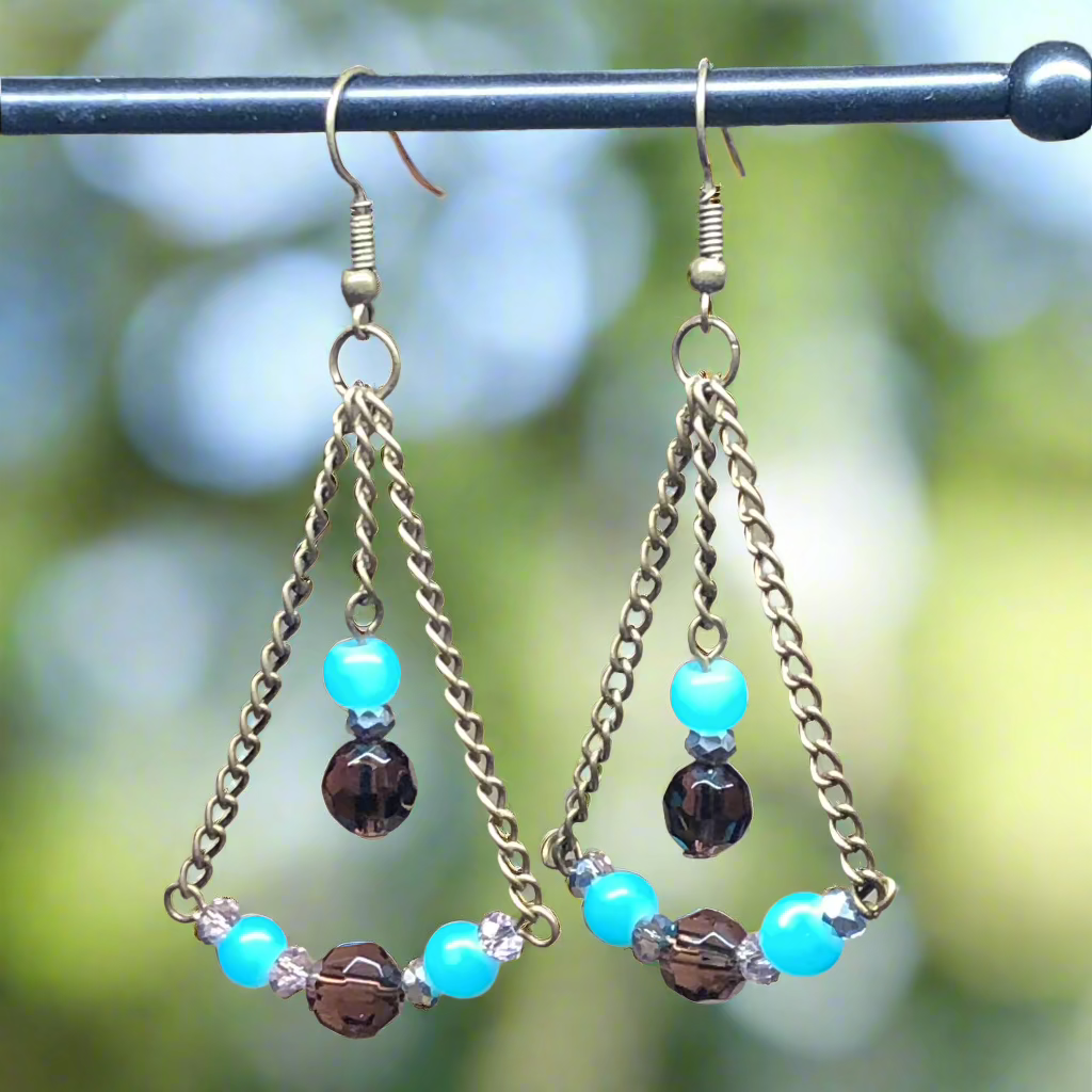Nona - Blue and Plum chandelier earrings