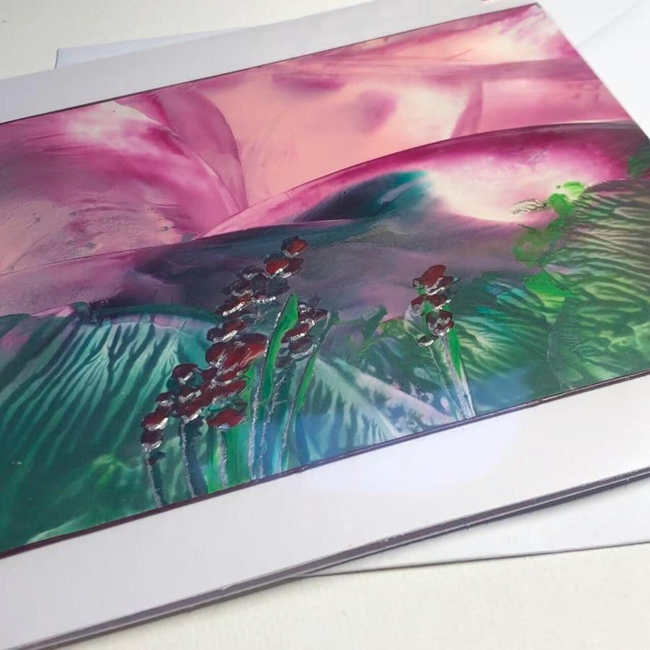 Floral - Encaustic art wax landscape painting greeting card art