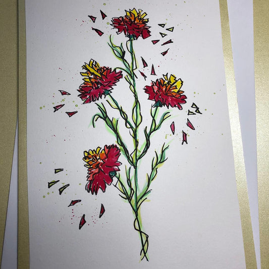 Red flower watercolour birthday card