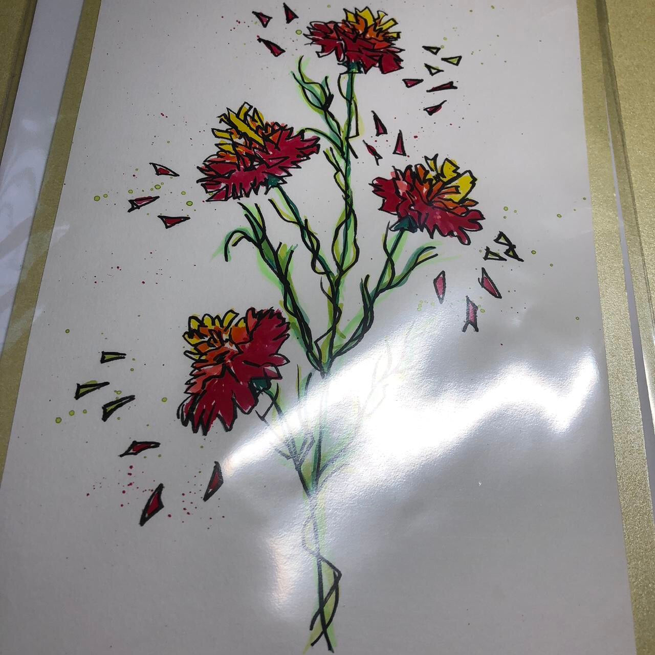 Red flower watercolour birthday card