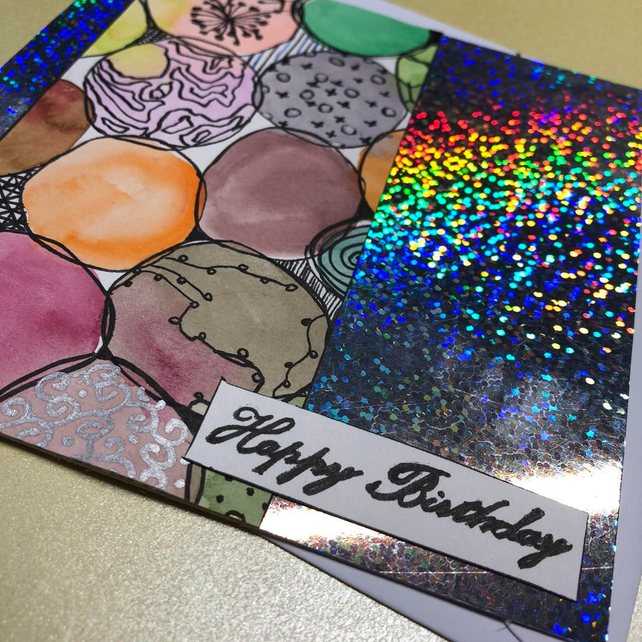 Prismatic colourful watercolour birthday card